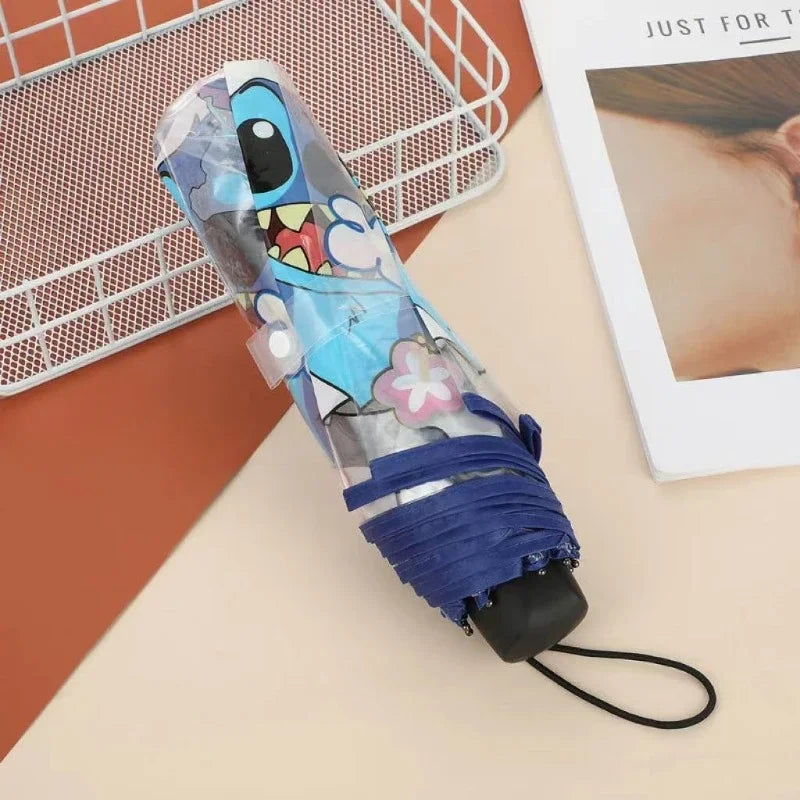 Cartoon Stitch Portable Folding Umbrella Cute Stitch Automatic Transparent Umbrellas Fashion Manual Umbrella Kid Birthday Gift
