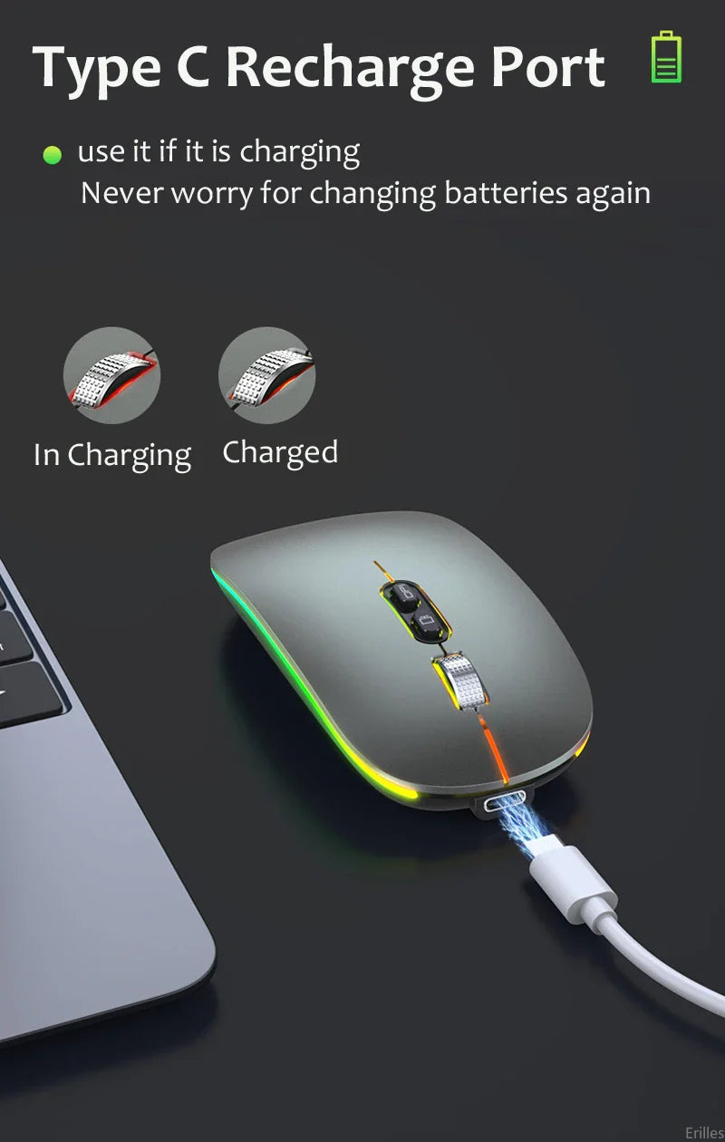 Dual Mode 2.4G Wireless Mouse One-Click Desktop Function Type-C Rechargeable Silent Backlight Mice for Laptop PC New