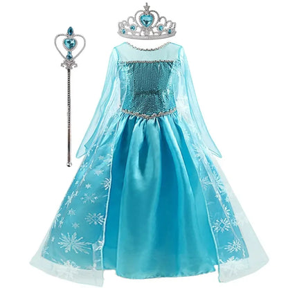 Déguisement Elsa Reine des Neiges pour Filles 2025 Nouveau Cosplay Carnaval Fête Robe de Soirée 3-10 Ans Enfants Anniversaire Bal de Promo Robe d'Été Vestidos