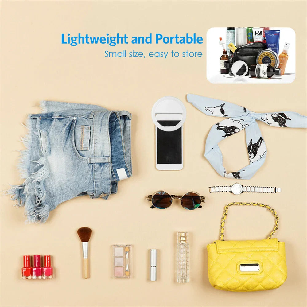 USB Charge LED Selfie remplissage lumière LED Selfie anneau lumière téléphone portable diffusion en direct vidéo LED Selfie anneau lampe pour tous les smartphones