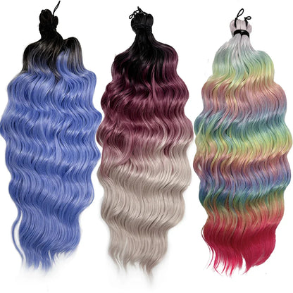 24Inch Crochet Hair Synthetic Braiding Hair Extensions Water Wave Ombre Rainbow color Fake Hair ANNA Deep Wave Curly Hair