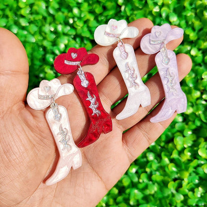 KUGUYS nouveau Cowgirl boucles d'oreilles pour femmes bijoux de mode mignon Cool Cowboy chapeau bottes boucles d'oreilles à la mode acrylique accessoire cadeau