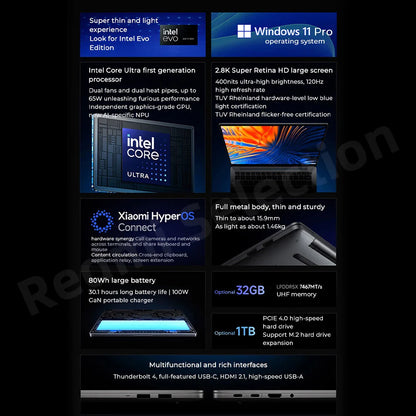 Xiaomi RedmiBook Pro 14 Laptop Ultra 5-125H/Ultra 7-155H ARC Graphics 32GB DDR5 1T SSD 14-inch 2.8K 120Hz Screen Notebook PC