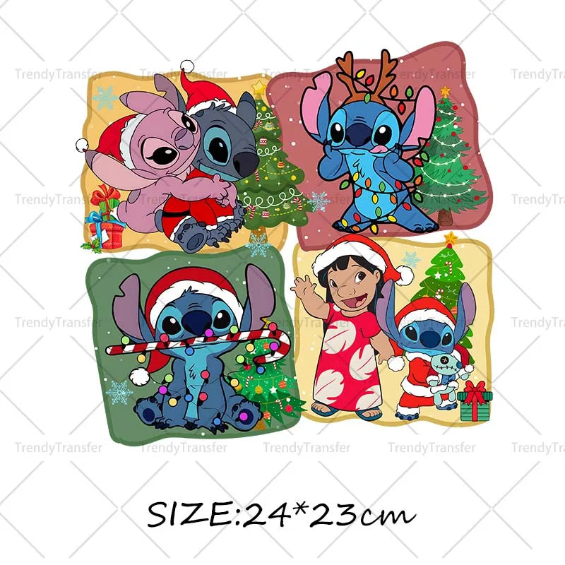 Autocollants thermocollants de Noël Lilo et Stitch pour vêtements, impressions thermiques, décalcomanies pour T-shirts