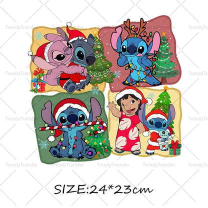Autocollants thermocollants de Noël Lilo et Stitch pour vêtements, impressions thermiques, décalcomanies pour T-shirts