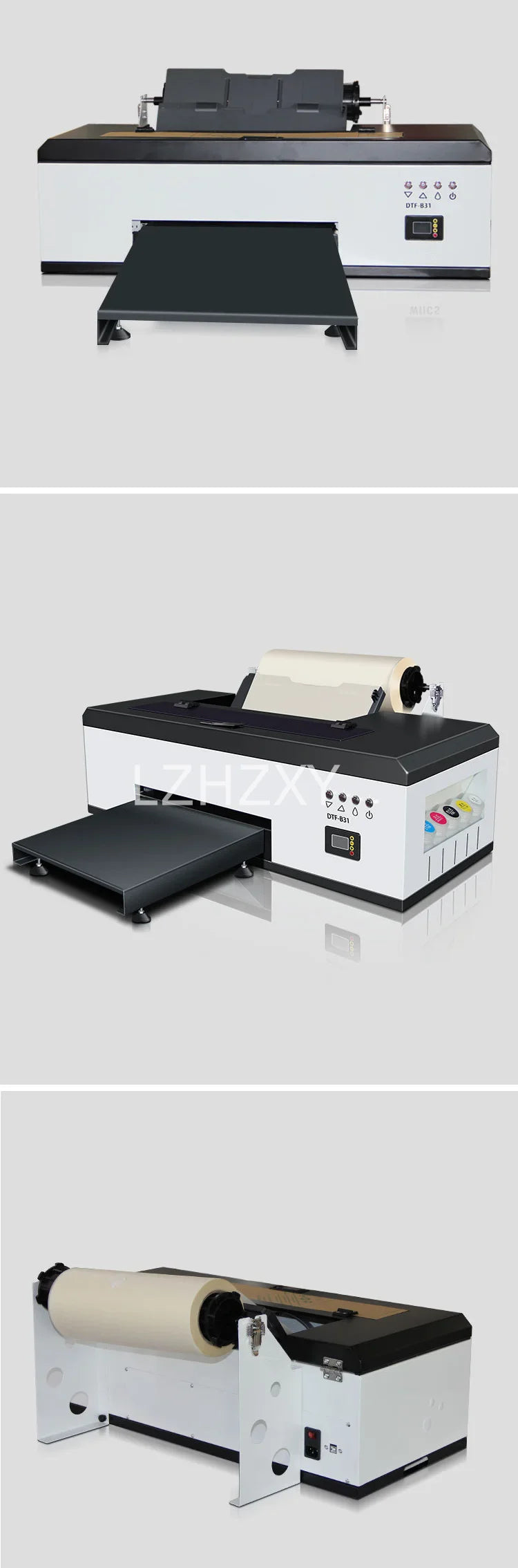The white ink heat transfer printer is a micro-piezoelectric nozzle heat transfer printer that first colors and then white