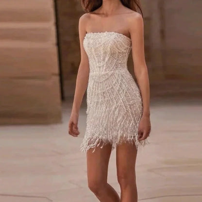 Exquisite Women's Short Celebrity Dresses Strapless Beaded Zipper Mini Dresses Custom Prom Cocktail Gowns