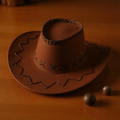 Unisex Western Suede Cowboy Hat, Fashion Cowgirl Cap for Women and Men, Fancy Dress, Party Headwear Accessory