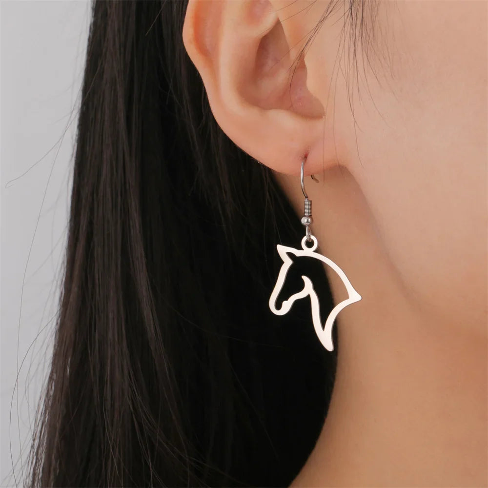 My Shape Boucles d'oreilles tête de cheval pour femme, acier inoxydable, goutte de cheval, boucle d'oreille pendante, bijoux amoureux, cadeaux du Nouvel An