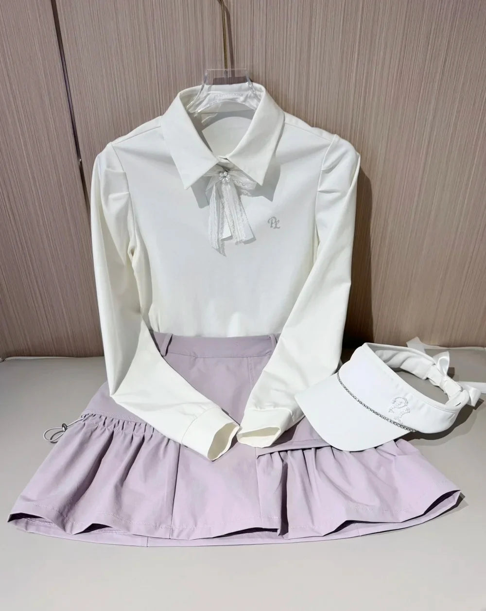 PL Golf Women New Autumn Top Puff Long Sleeve Polo Shirts Elegant Korean Style T-shirts Lady Pleated Golf Cargo Skirt with Short