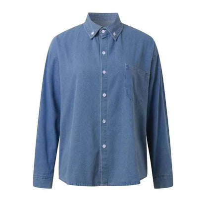 New 2024 Casual Fashionable Denim Shirts Wild Pockets Korean Style Autumn Summer Women'S Blouses Minimalist Lady Tops