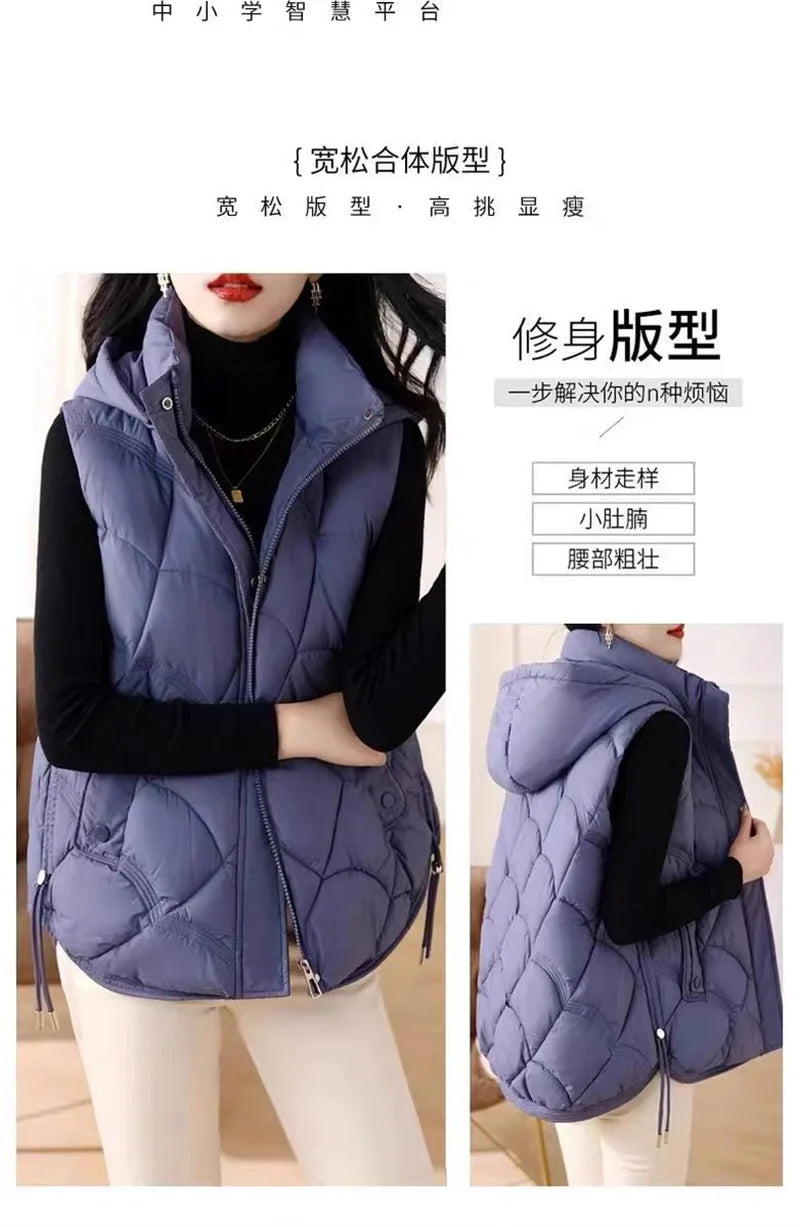 Doudoune Sans Manches en Coton Femme Automne Et Hiver 2025 Nouvelle Mode Vêtement d'Extérieur Doux Mince Gilet Manteau Femme Contraste de Couleurs