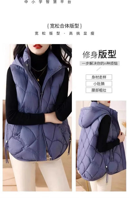 Doudoune Sans Manches en Coton Femme Automne Et Hiver 2025 Nouvelle Mode Vêtement d'Extérieur Doux Mince Gilet Manteau Femme Contraste de Couleurs