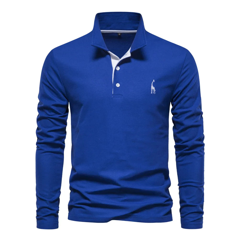 AIOPESON 2023 Nouvelle Polo Homme Broderie Cerf Chemises Manches Longues Couleur Unie Affaires Sociales Homme