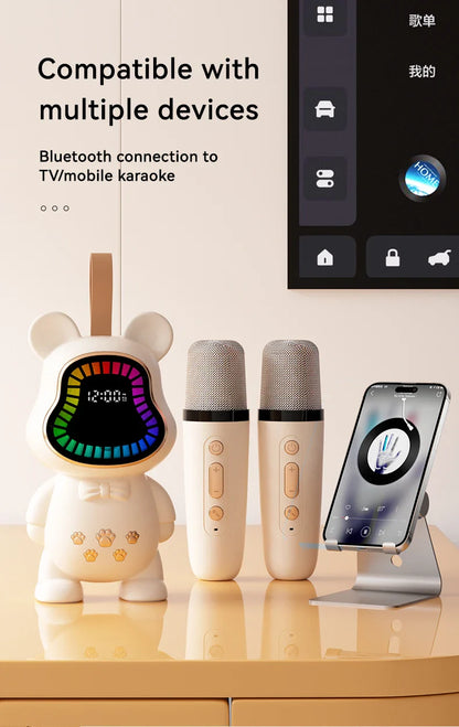 New Karaoke Speaker With Wireless Microphone Sing Bluetooth 5.3 Cute Children Gift Toy Hifi Sound Stereo Mini Audio RGB Lighting