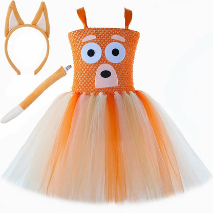 Costume Bingo Bluey pour filles, robe tutu chien de berger de dessin animé, costumes d'animaux chien chiot pour enfants, tout-petits, fête d'Halloween
