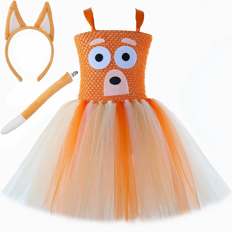 Costume Bingo Bluey pour filles, robe tutu chien de berger de dessin animé, costumes d'animaux chien chiot pour enfants, tout-petits, fête d'Halloween