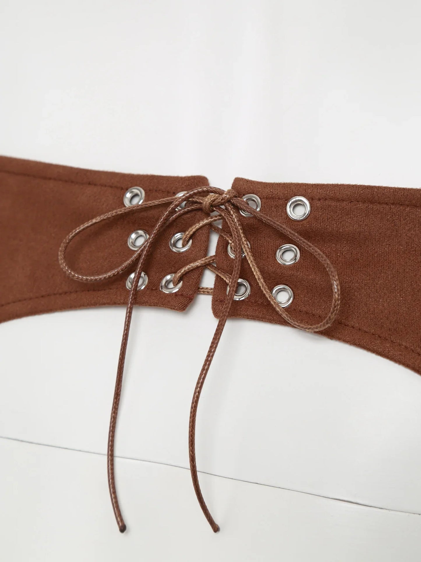Womens Faux Suede Leather Cowboy Pants Vintage Adjustable Waist Hollow Out Bell Bottoms Biker Pants Riding Motorcycle Trousers