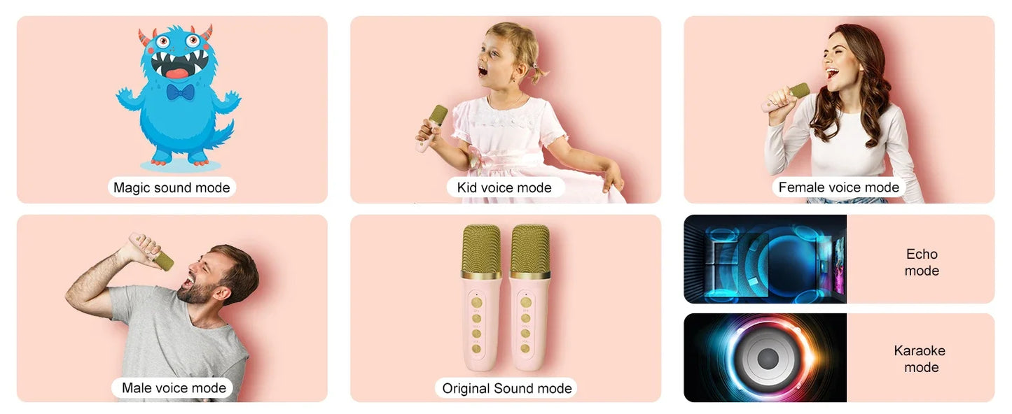 Bluetooth Speaker Accessory Portable RGB LED Light Karaoke With 1-2 Wireless Microphones Effects HIFI Stereo Surround Voice