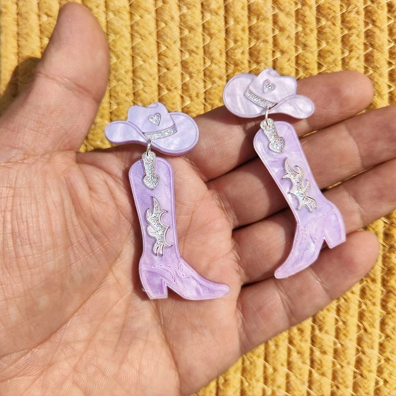 KUGUYS nouveau Cowgirl boucles d'oreilles pour femmes bijoux de mode mignon Cool Cowboy chapeau bottes boucles d'oreilles à la mode acrylique accessoire cadeau