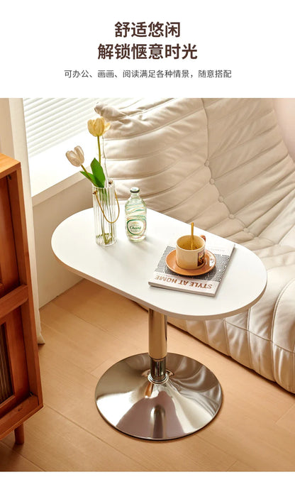 Nordic Wooden Lift Rotating Table, Bedside Table, Solid Rolling Computer Table, Carbon Steel Legs, Tea Table