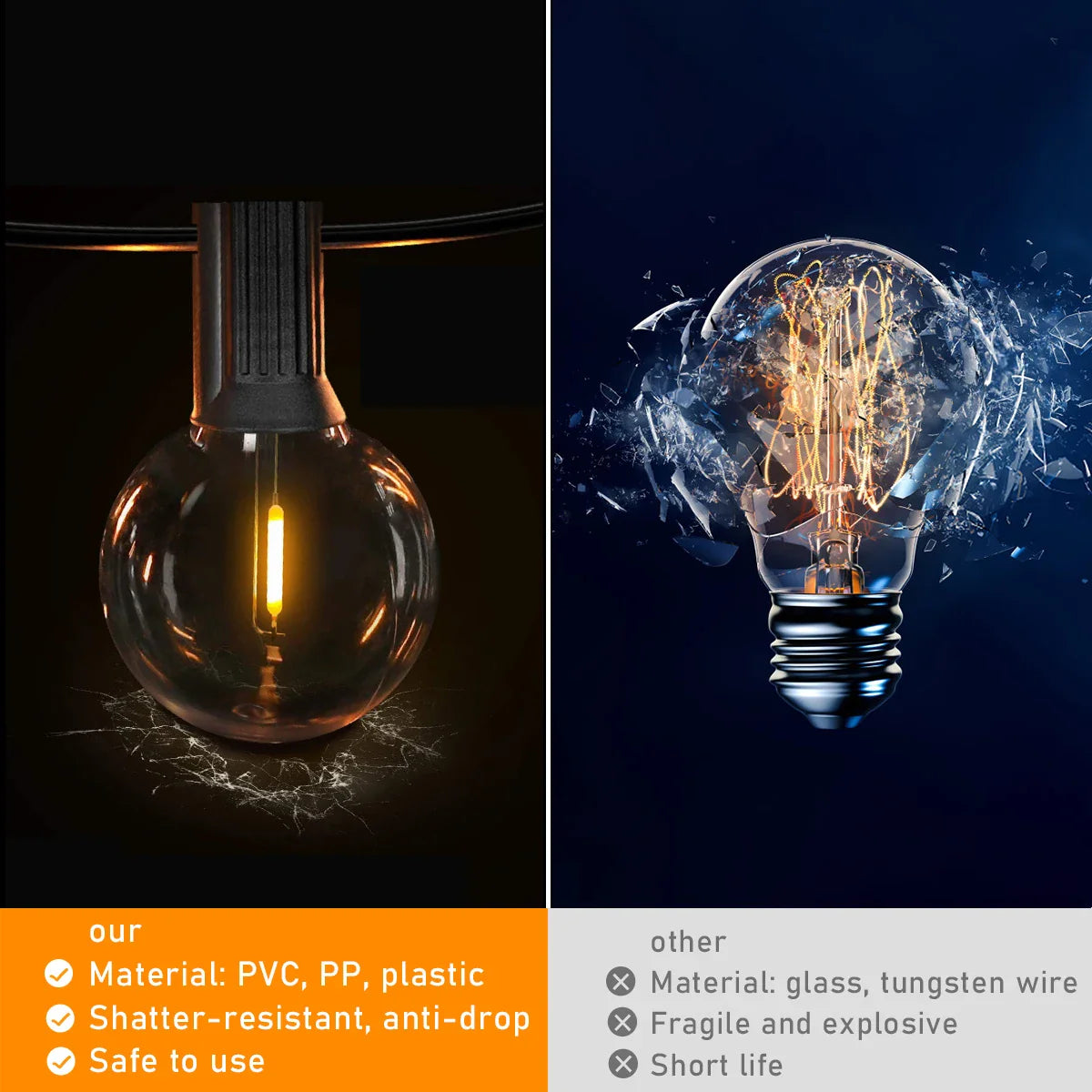 G40 Solar Outdoor String Lights, with remote controls, shatterproof globe bulb, IP65 waterproof, Patio Light for Garden Decor