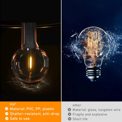 G40 Solar Outdoor String Lights, with remote controls, shatterproof globe bulb, IP65 waterproof, Patio Light for Garden Decor