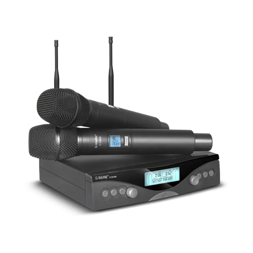Sans fil Microphone G-MARK G320AM Professionnel UHF 2 Canaux Karaoké Mic De Poche Automatique Fréquence Réglable 100M