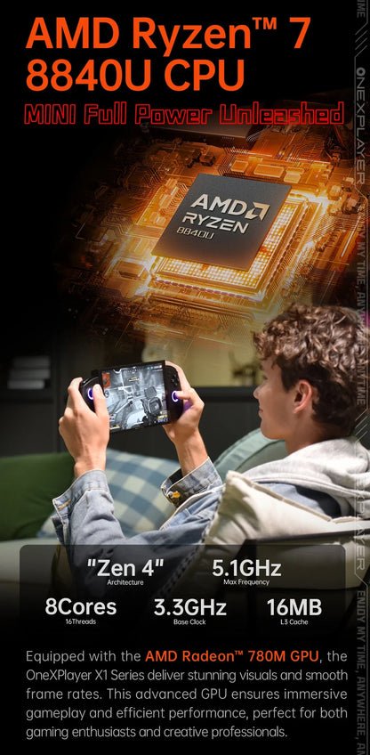 OneXPlayer X1 mini AMD R7-8840U PC Game Console 3 IN 1 Laptop Tablet 8.8 Inch LTPS Touch Screen Computer Detachable Controller