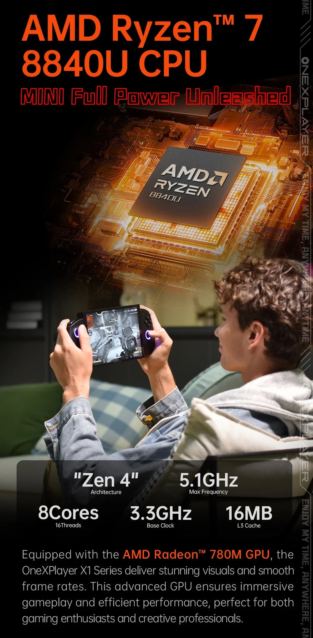 OneXPlayer X1 mini AMD R7-8840U PC Game Console 3 IN 1 Laptop Tablet 8.8 Inch LTPS Touch Screen Computer Detachable Controller