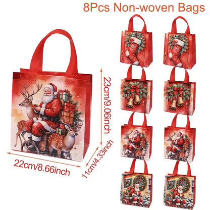 4/8 pièces sac cadeau de noël Santa sac Non tissé décorations de noël pour la maison 2025 cadeaux de noël Navidad Noel sac d'emballage du nouvel an