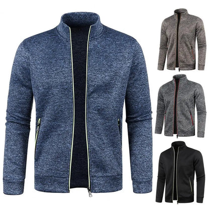 Stand Collar Long Sleeves Pockets Zipper Placket Sweatshirt Coat Men Spring Autumn Solid Color Plus Size Sport Outerwear