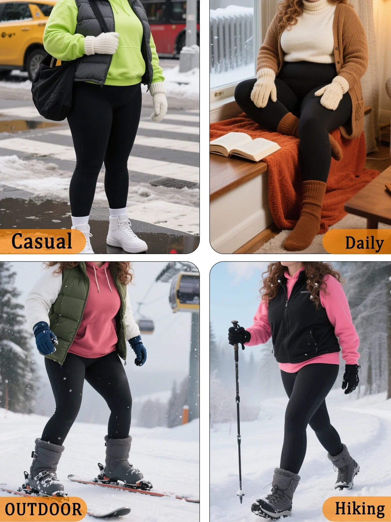 Plus size fleece lined leggings. Women's pants designed for winter yoga, workouts, and cold weather activities