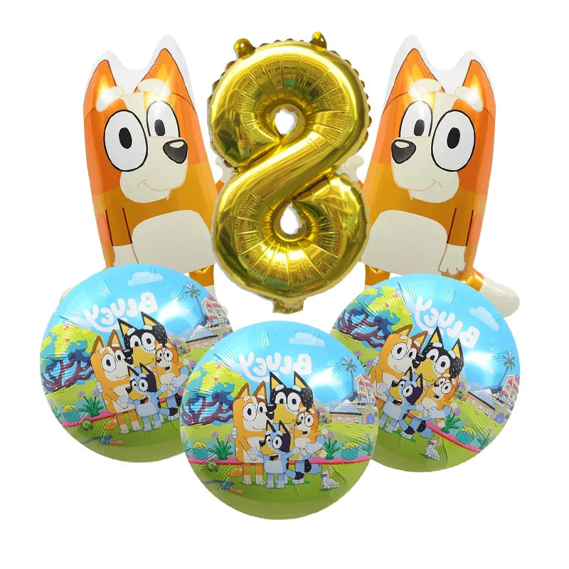 Bluey – vaisselle de fête d'anniversaire de noël, bannière jetable, garniture de gâteau, drapeau suspendu, ballons avec chiffres bleus, décoration d'anniversaire