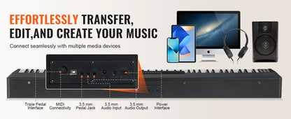 VEVOR Piano numérique, 88 touches entièrement pondérées, ensemble piano à clavier électrique portable avec double clavier, haut-parleurs, pédale de sustain, casque, Bluetooth USB MIDI, pour débutants