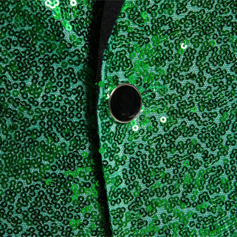 Fashion Men Luxurious Sequin Suit Jacket Green / Silver Men's Bar KTV Stage Dress Male Blazer Coat