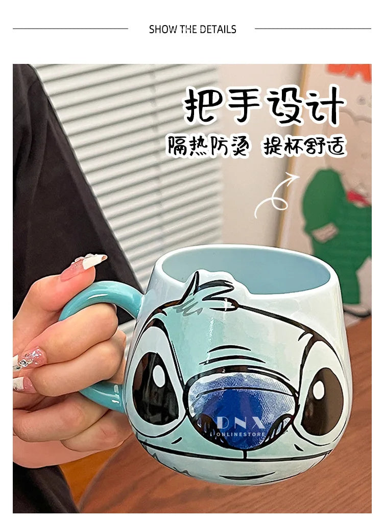 Anime Stitchou Fille Tendance Mignonne Motif Dessin Animé Créatif Couple Lait Boire Café Tasse Céramique Cadeaux d'Anniversaire