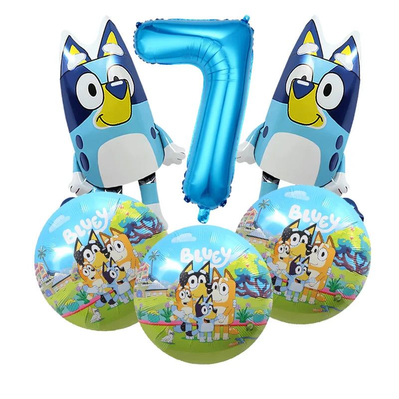 Bluey – vaisselle de fête d'anniversaire de noël, bannière jetable, garniture de gâteau, drapeau suspendu, ballons avec chiffres bleus, décoration d'anniversaire