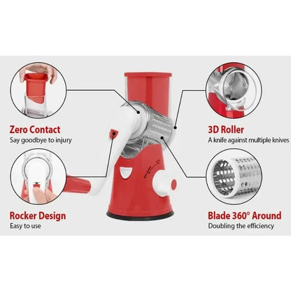 3in1 Vegetable Slicer Multifunctional Rotary Handheld Grater with 3 Sharp Rollers Vegetable Slicer Cheese Shredder Kitchen Tools