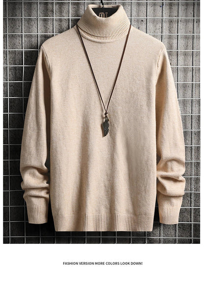 Pulls Hommes Chandails Tricotés Col Roulé Couleur Unie Épaisse Décontractée Manches Longues Haut Tricoté Épissé Pull Coupe Slim Automne Hiver