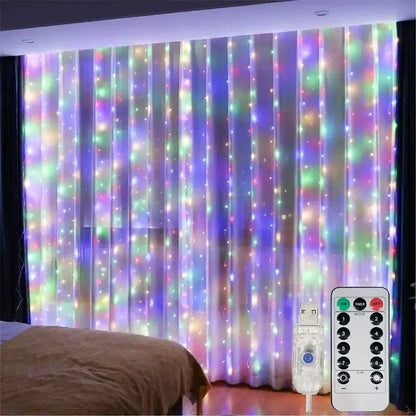 USB Curtain String Lights 8 Lighting Modes LED Light for Outdoor Garden Wedding Christmas New Year Home Decoration