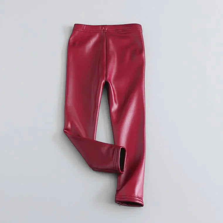 Leggings en cuir PU pour enfants, pantalons crayon décontractés, monochromes, chauds, FJGirl, mignons, tout-petits, enfants, filles, automne, hiver