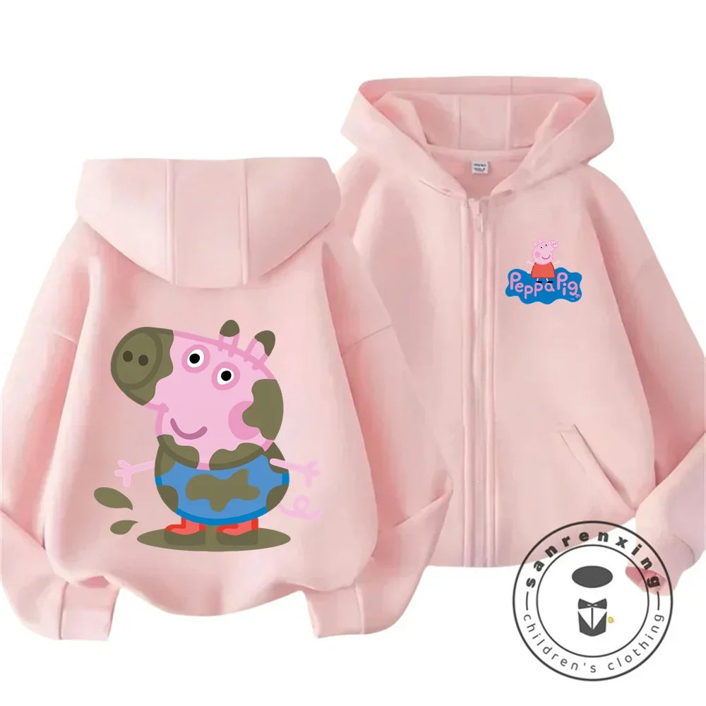 Sweat à capuche zippé Peppa Pig pour enfants, style dessin animé, pour garçons et filles de 3 à 14 ans