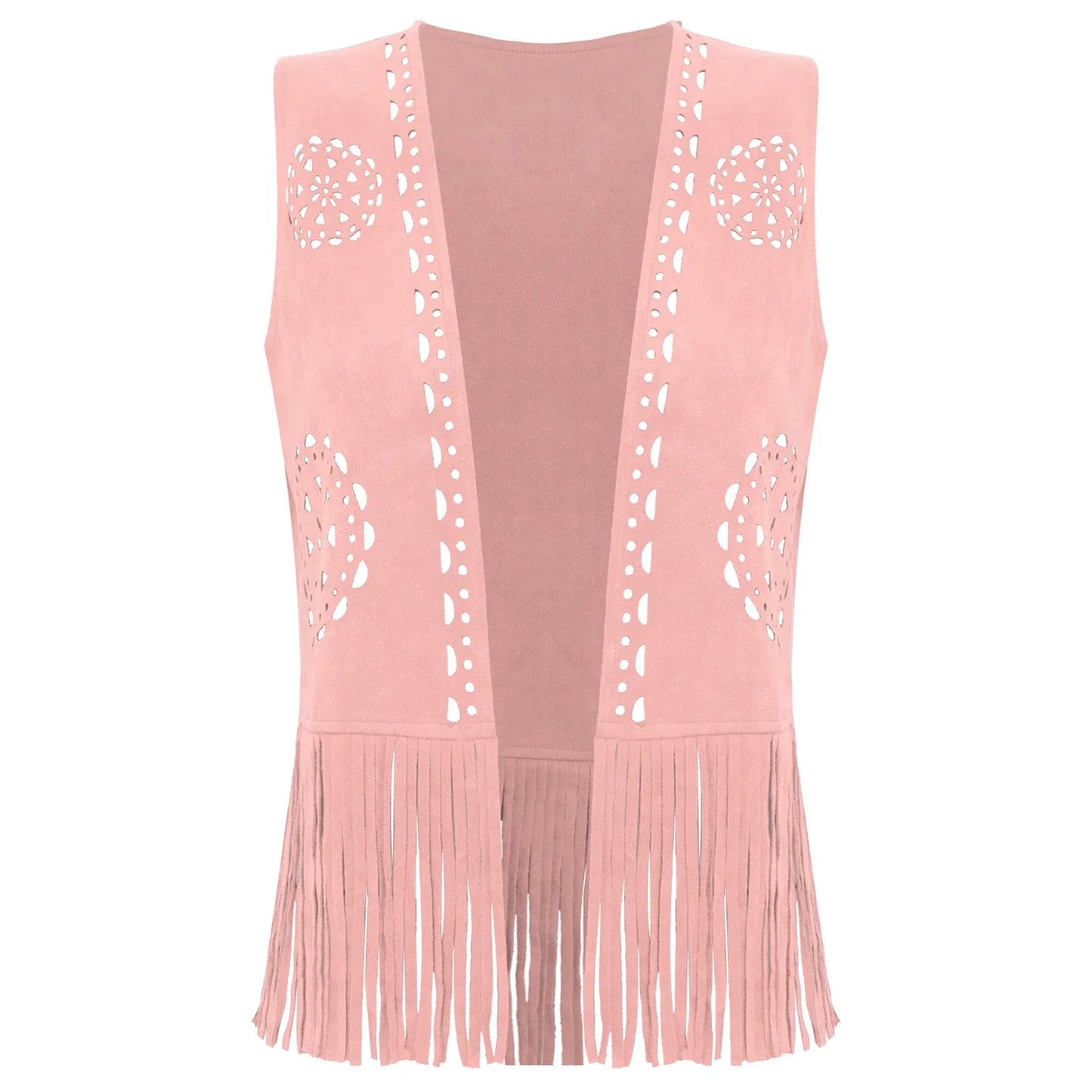 Women's 70s Disco Hippie Cowgirl Tassel Faux Suede Vest Tank Top