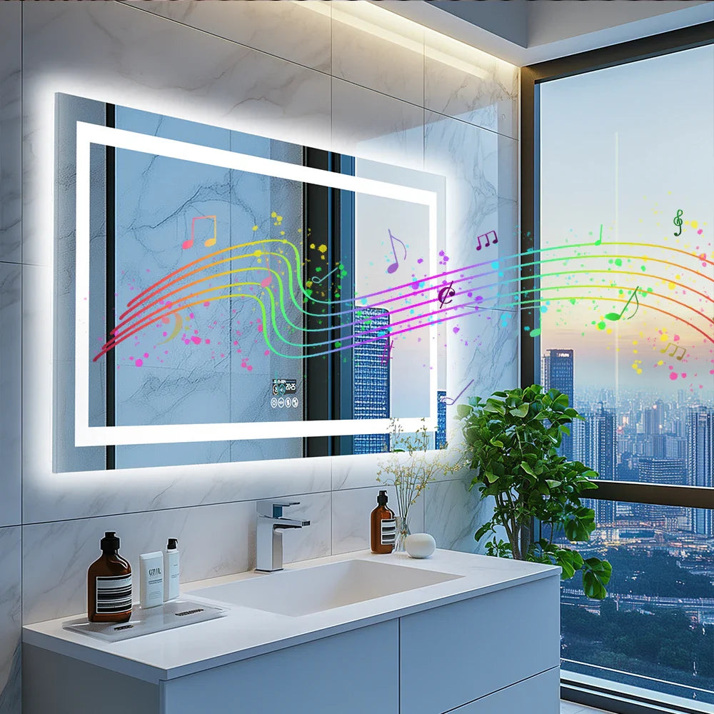 Fissuraminants pour miroir de maquillage LED, miroir de courtoisie avec lumières, miroir de maquillage à intensité variable, affichage numérique Bluetooth intelligent, mémoire de 3 couleurs