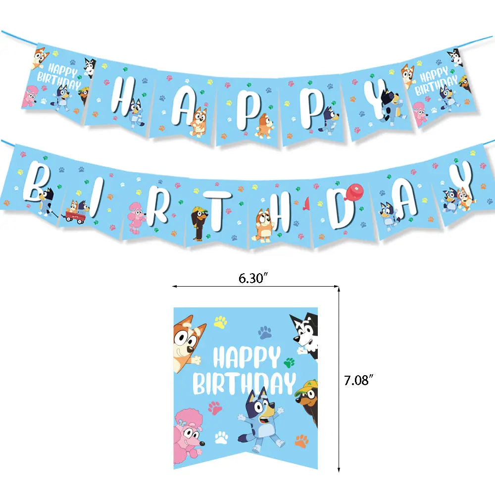 Bluey – vaisselle de fête d'anniversaire de noël, bannière jetable, garniture de gâteau, drapeau suspendu, ballons avec chiffres bleus, décoration d'anniversaire