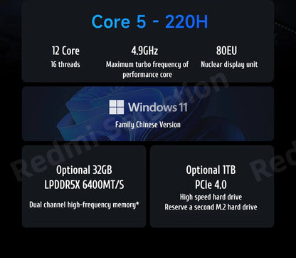 Xiaomi REDMI Book 16 Laptop 2025 Intel Core 5 Processor 220H Intel Graphics 16G/32G RAM 1TB SSD 16-inch 2.5K Screen Notebook PC