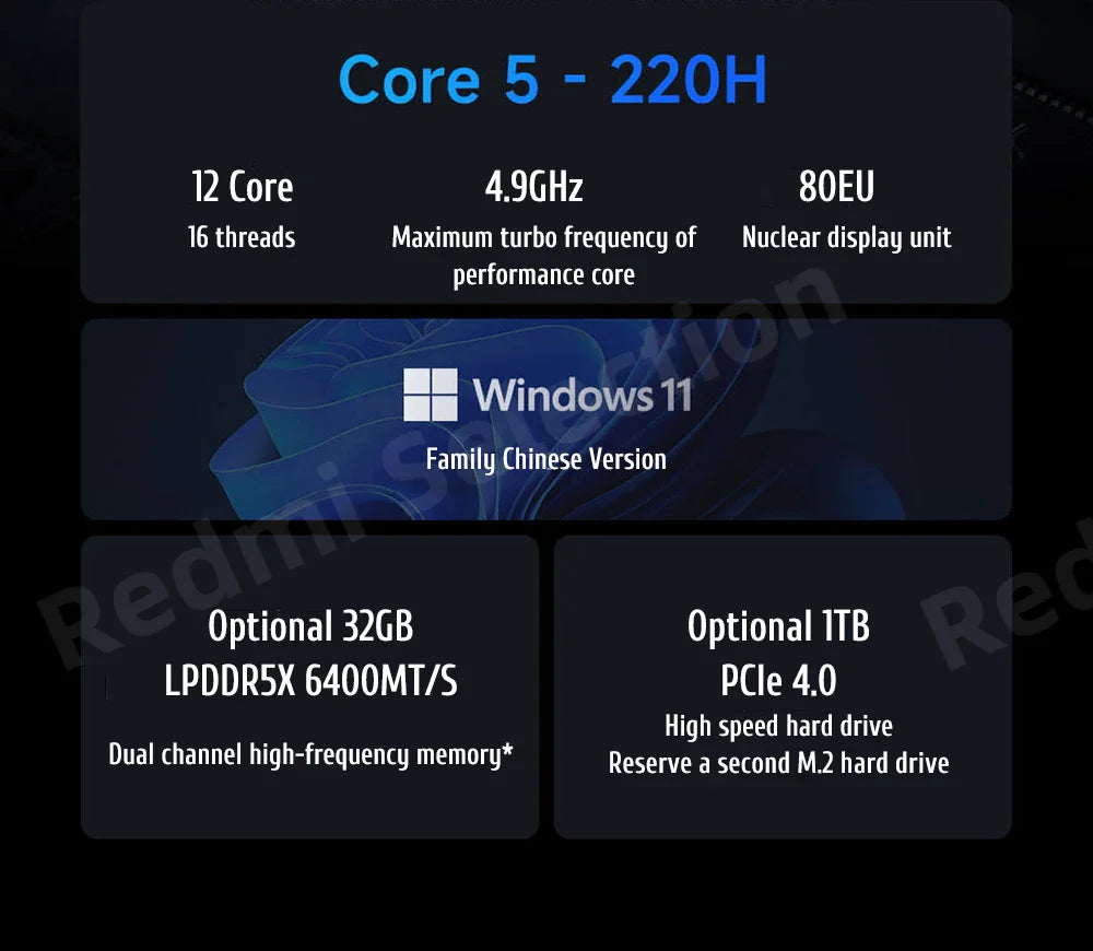 Xiaomi REDMI Book 16 Laptop 2025 Intel Core 5 Processor 220H Intel Graphics 16G/32G RAM 1TB SSD 16-inch 2.5K Screen Notebook PC