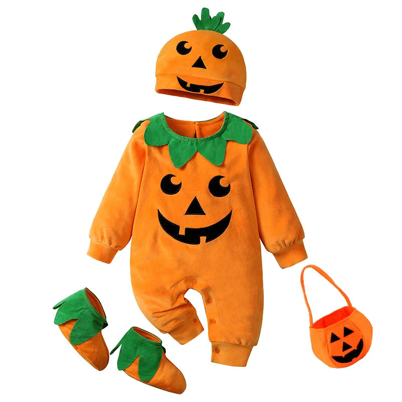 3-24M pumpkin Cosplay Baby Girls Boys Halloween Costume Sets Long Sleeve Cosplay jumpsuit for boys Carnival Party Clothes