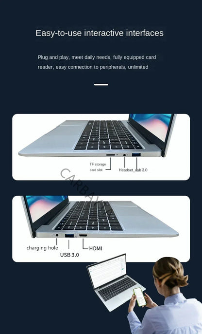 14.1 Inch Celeron N4000 Windows 11 Pro commercial office work Laptop - 8G RAM MAX 1TB SSD - 2.4G & 5.0G WiFi, Bluetooth